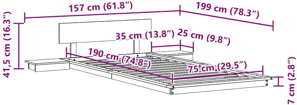 Lova Lovos rėmas Ruda 75 x 190 cm Medis