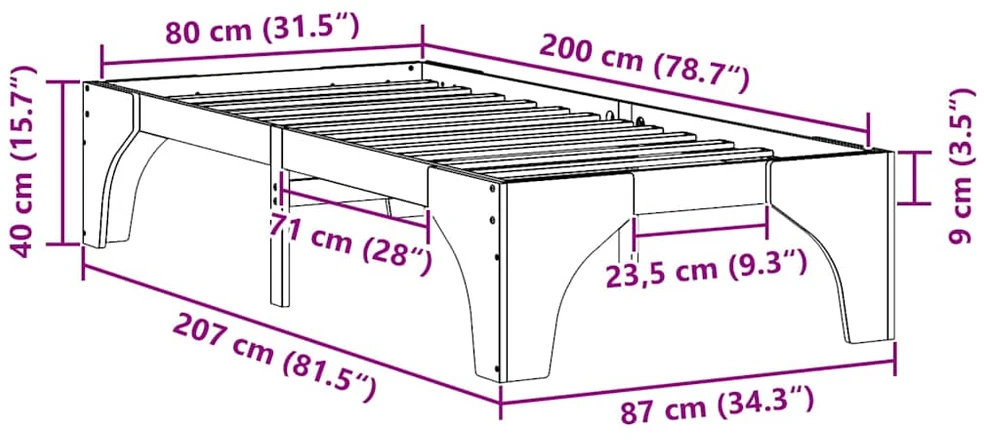 Lova Lovos rėmas Ruda 80 x 200 cm Kietos pušies mediena