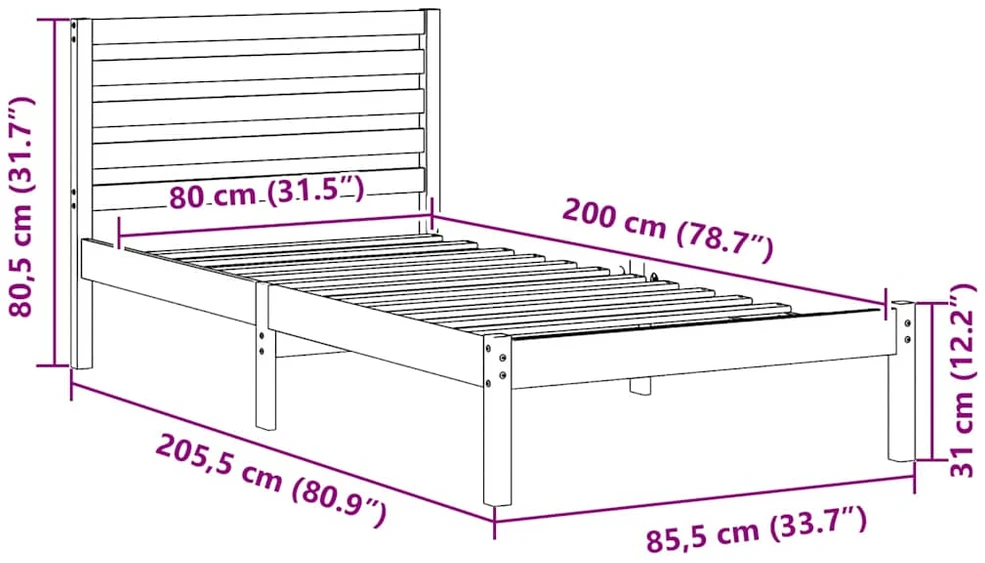 Lova Lovos rėmas Ruda 80 x 200 cm Kietos pušies mediena