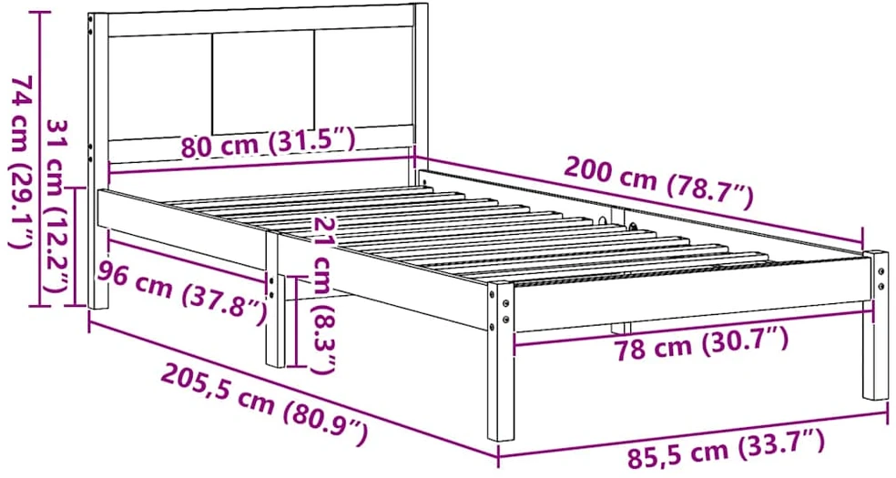 Lova Lovos rėmas Ruda 80 x 200 cm Pušies medienos masyvas