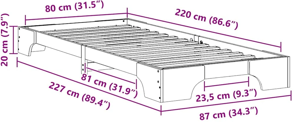 Lova Lovos rėmas Ruda 80 x 220 cm Kietos pušies mediena