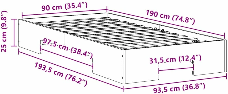Lova Lovos rėmas Ruda 90 x 190 cm