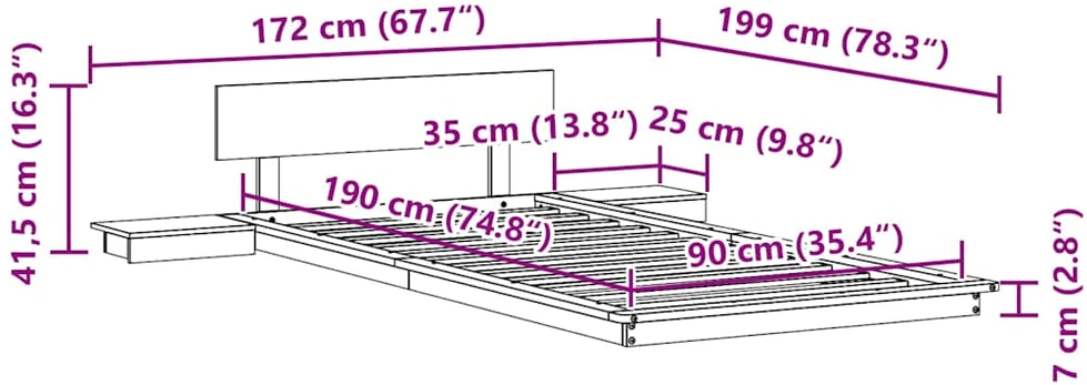 Lova Lovos rėmas Ruda 90 x 190 cm Medis