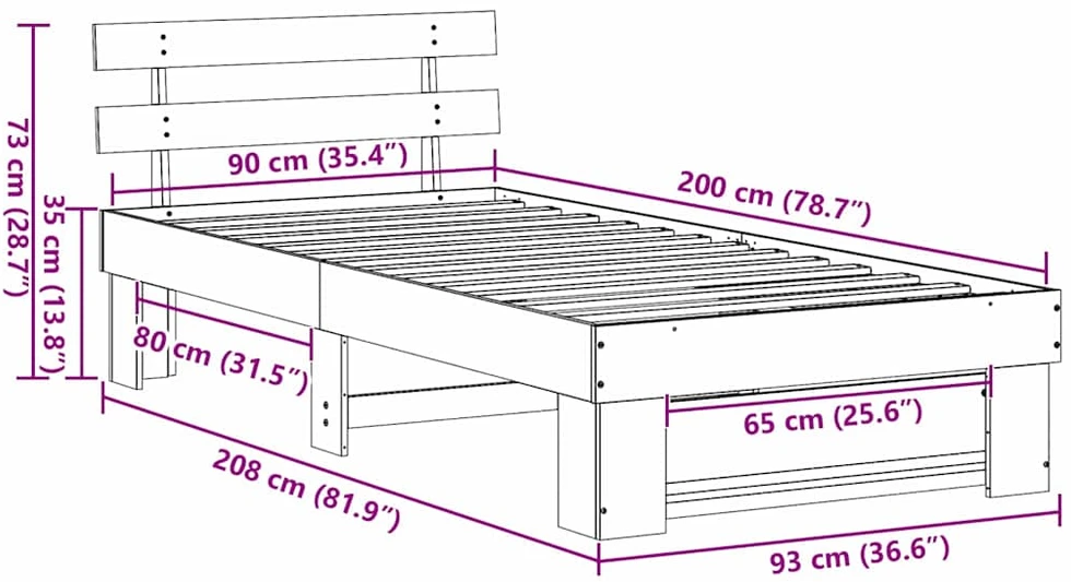 Lova Lovos rėmas Ruda 90 x 200 cm Kietos pušies mediena