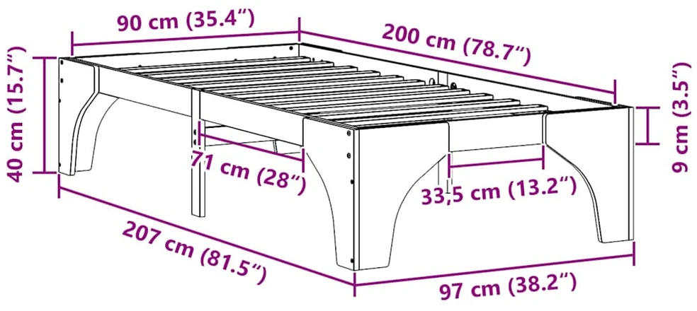 Lova Lovos rėmas Ruda 90 x 200 cm Kietos pušies mediena