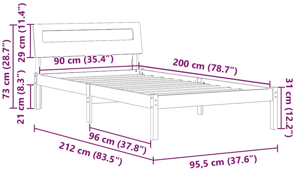Lova Lovos rėmas Ruda 90 x 200 cm Kietos pušies mediena