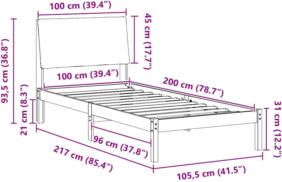 Lova Lovos rėmas Ruda ir juoda 100 x 200 cm Pušies masyvas