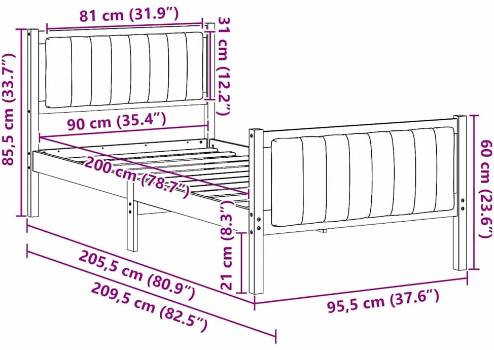 Lova Lovos rėmas Ruda ir juoda 90 x 200 cm Pušies masyvas