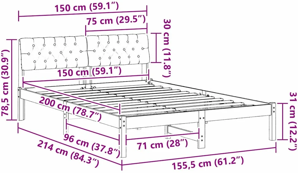 Lovos rėmas Ruda ir šviesiai pilka 150 x 200 cm Pušies masyvas