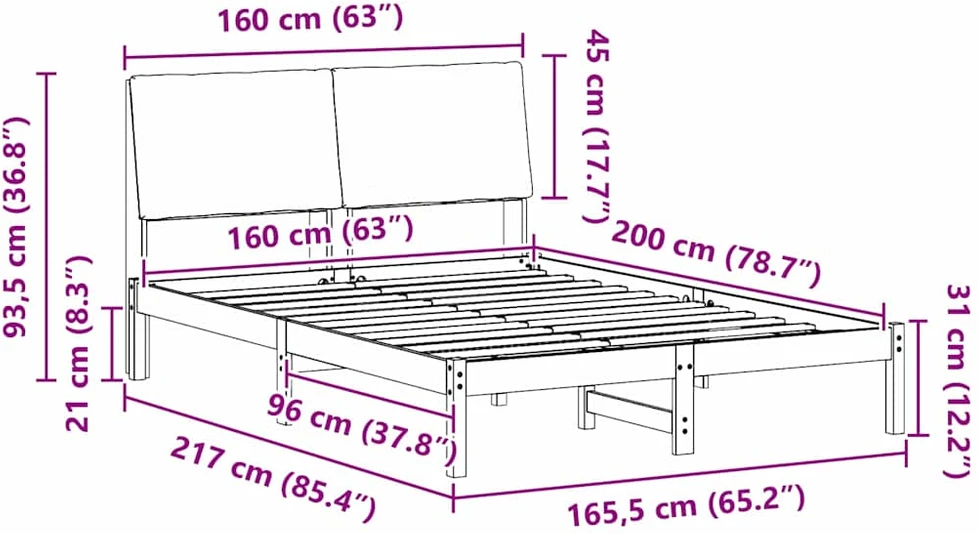 Lovos rėmas Ruda ir šviesiai pilka 160 x 200 cm Pušies masyvas