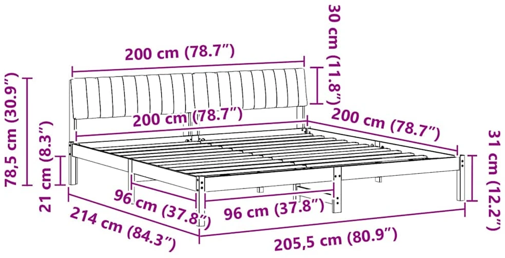 Lovos rėmas Ruda ir šviesiai pilka 200 x 200 cm Pušies masyvas