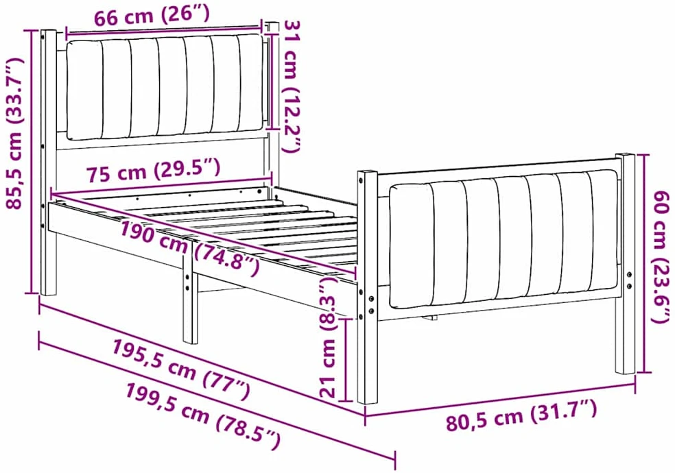 Lova Lovos rėmas Ruda ir šviesiai pilka 75 x 190 cm Pušies masyvas