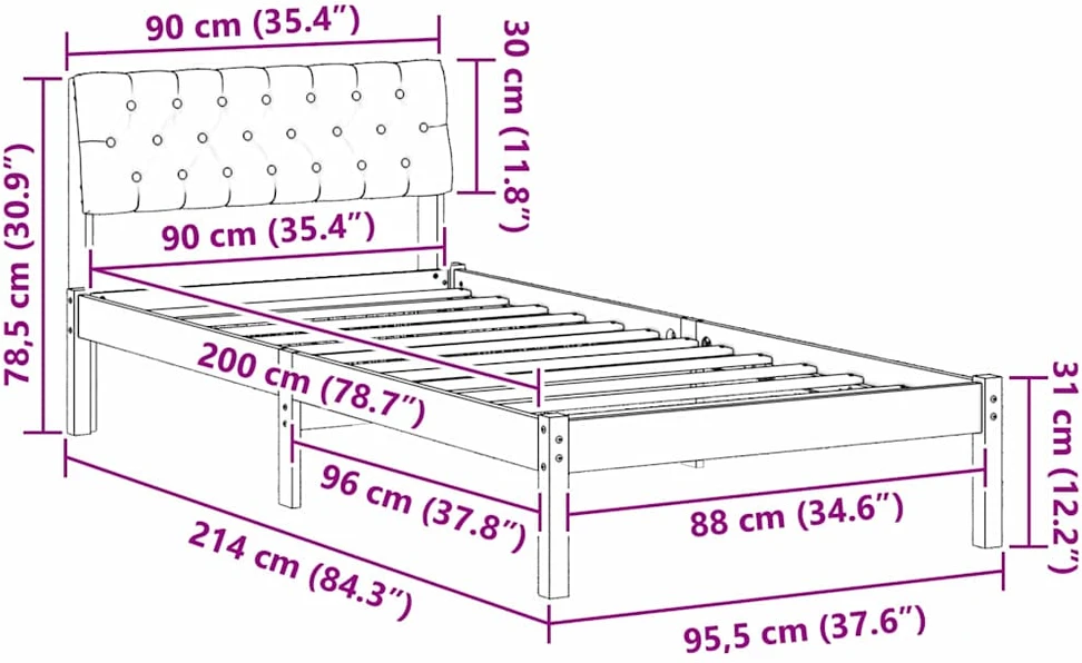 Lova Lovos rėmas Ruda ir šviesiai pilka 90 x 200 cm Pušies masyvas
