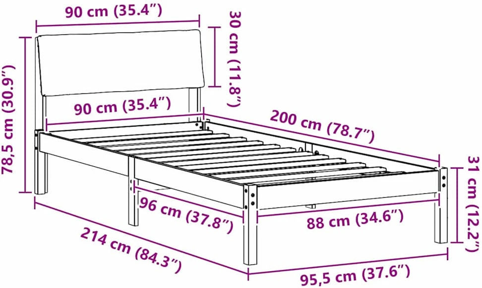 Lova Lovos rėmas Ruda ir šviesiai pilka 90 x 200 cm Pušies masyvas