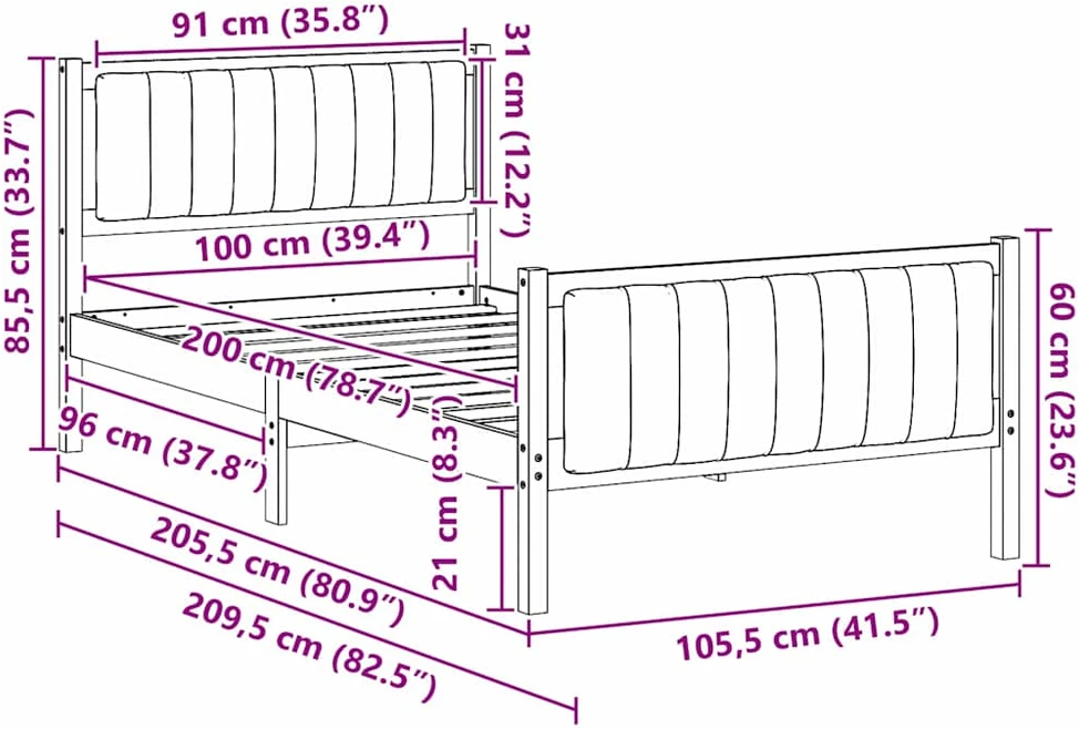 Lova Lovos rėmas ruda ir tamsiai pilka 100 x 200 cm Pušies masyvas