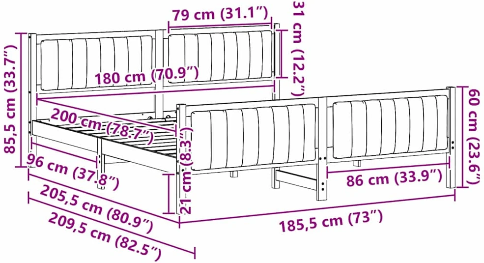 Lovos rėmas ruda ir tamsiai pilka 180 x 200 cm Pušies masyvas