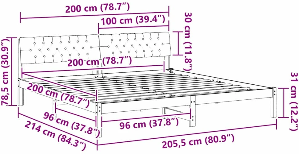 Lovos rėmas ruda ir tamsiai pilka 200 x 200 cm Pušies masyvas