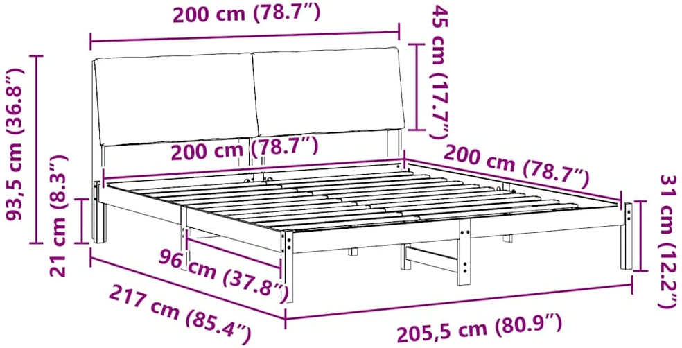 Lovos rėmas ruda ir tamsiai pilka 200 x 200 cm Pušies masyvas