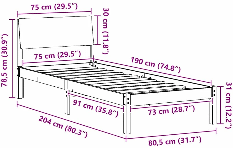 Lova Lovos rėmas ruda ir tamsiai pilka 75 x 190 cm Pušies masyvas