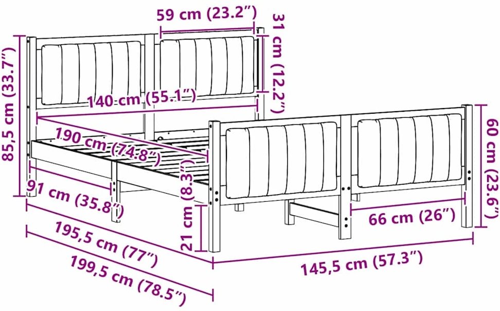 Lovos rėmas Ruda ir taupe 140 x 190 cm Pušies masyvas