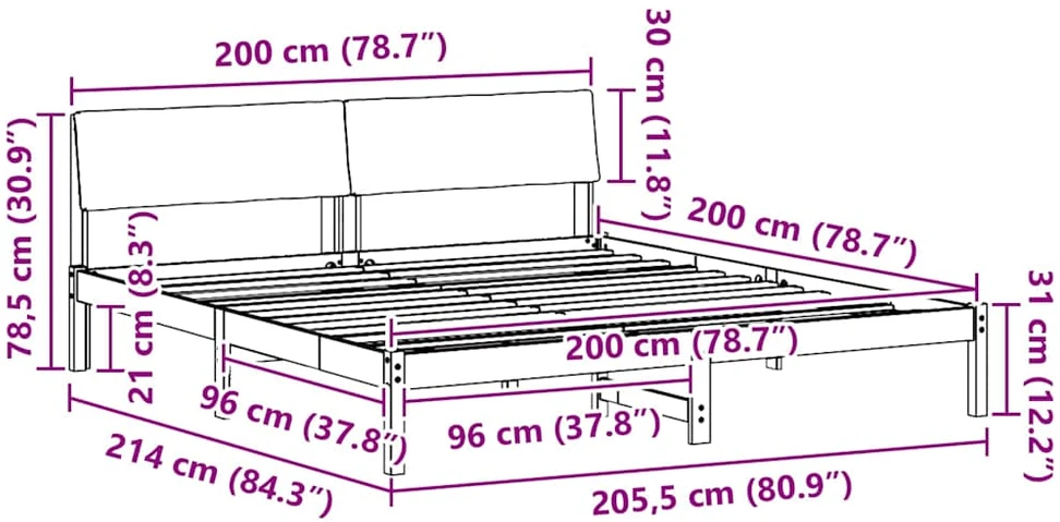 Lovos rėmas Ruda ir taupe 200 x 200 cm Pušies masyvas