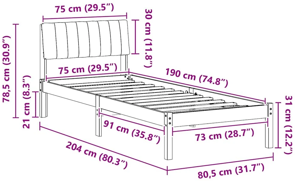 Lova Lovos rėmas Ruda ir taupe 75 x 190 cm Pušies masyvas