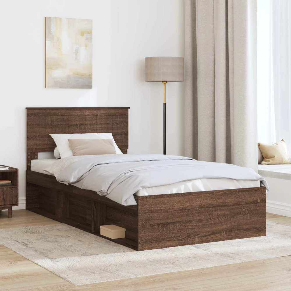 Lova Lovos rėmas Rudas ąžuolas 100 x 200 cm Kietos pušies mediena
