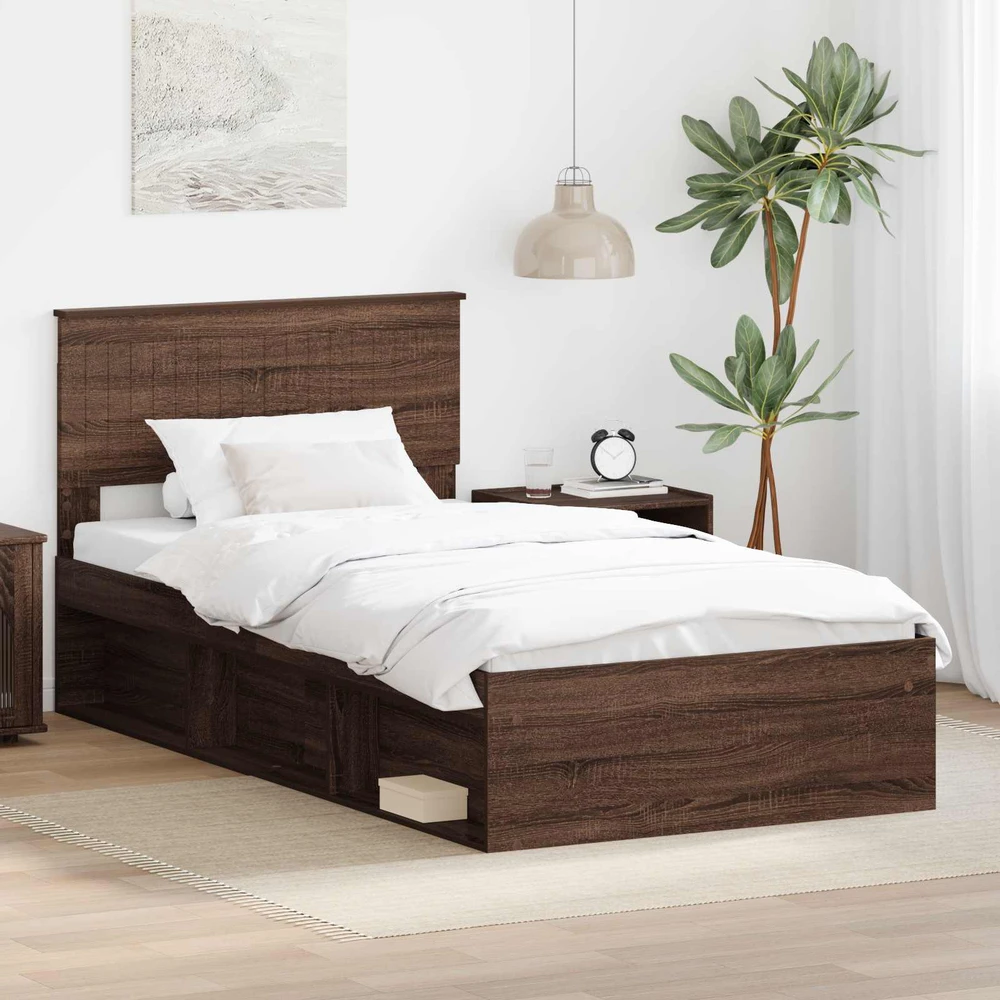 Lova Lovos rėmas Rudas ąžuolas 100 x 200 cm Kietos pušies mediena
