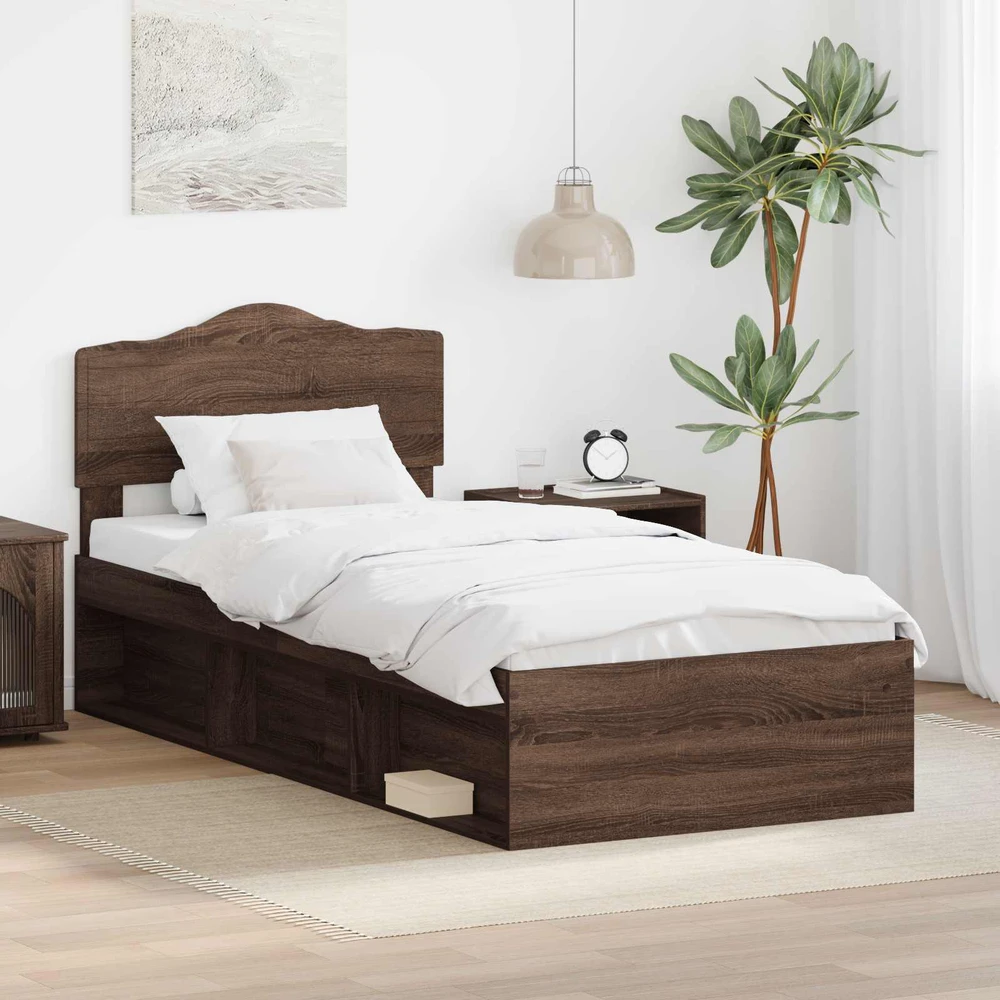 Lova Lovos rėmas Rudas ąžuolas 100 x 200 cm Kietos pušies mediena