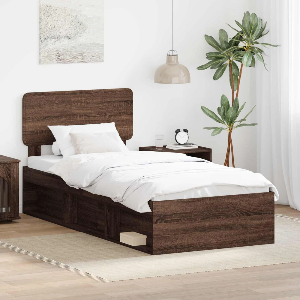 Lova Lovos rėmas Rudas ąžuolas 100 x 200 cm Kietos pušies mediena