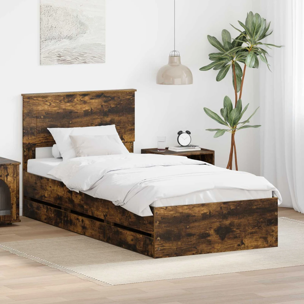 Lova Lovos rėmas Rūkyta ąžuolas 100 x 200 cm Inžinerinė mediena