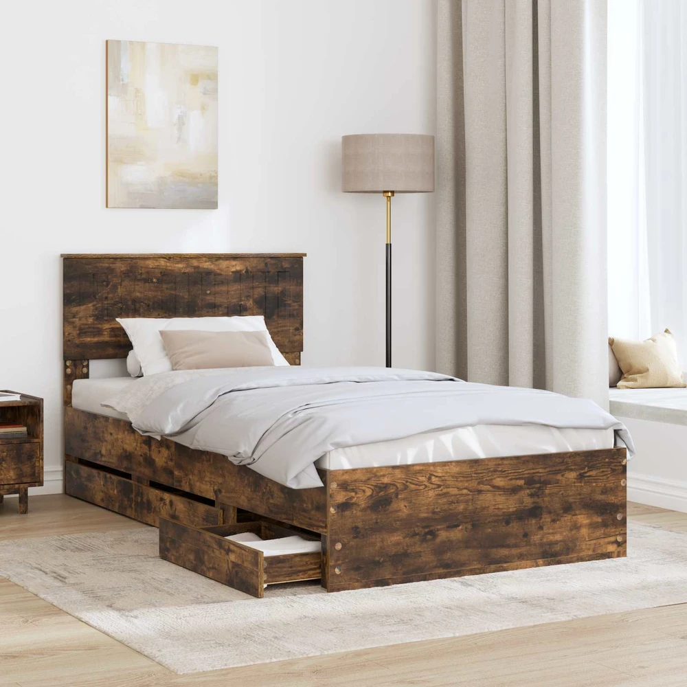 Lova Lovos rėmas Rūkyta ąžuolas 100 x 200 cm Inžinerinė mediena