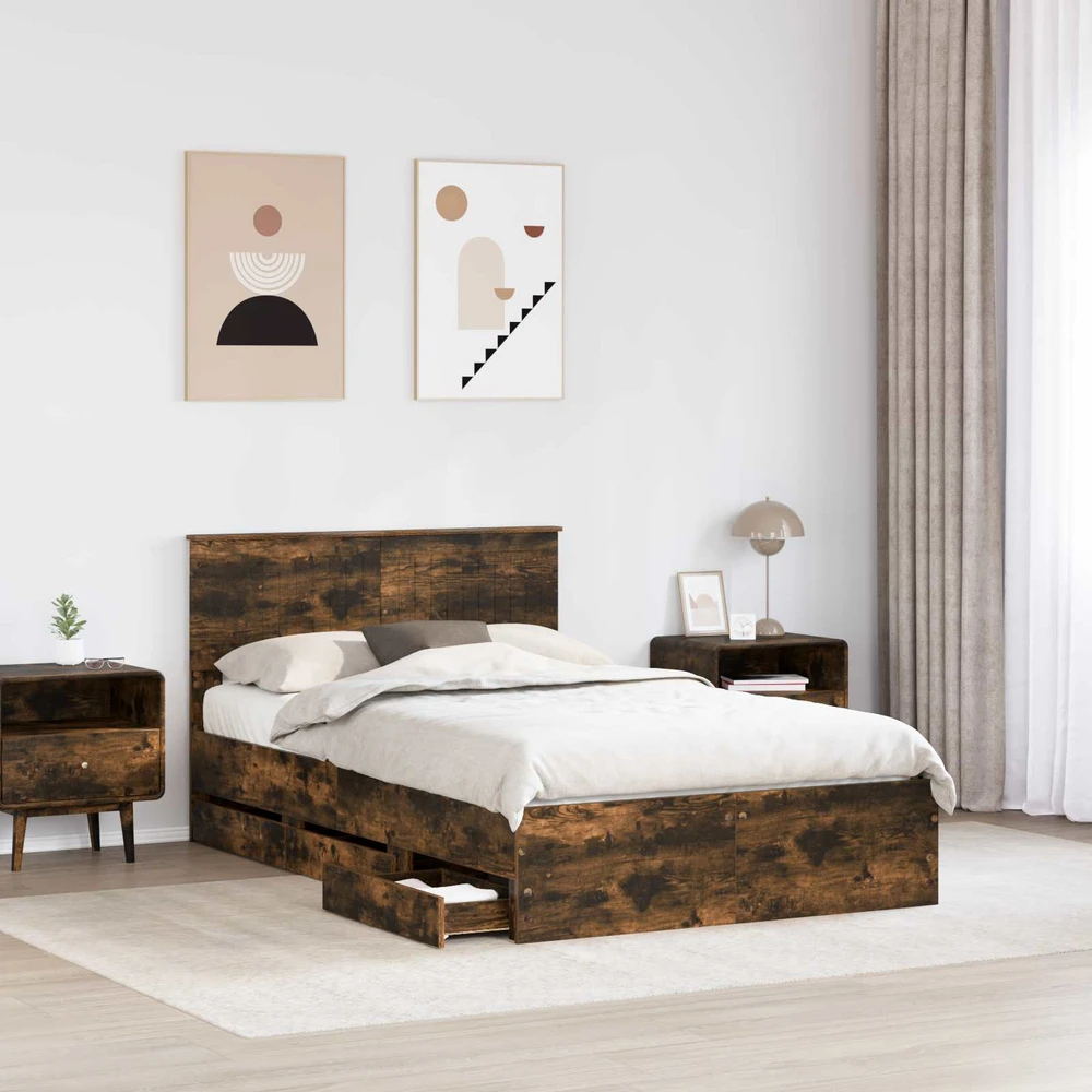 Lova Lovos rėmas Rūkyta ąžuolas 120 x 200 cm Inžinerinė mediena
