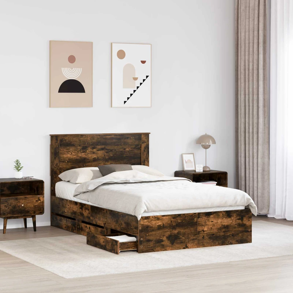 Lova Lovos rėmas Rūkyta ąžuolas 120 x 200 cm Inžinerinė mediena