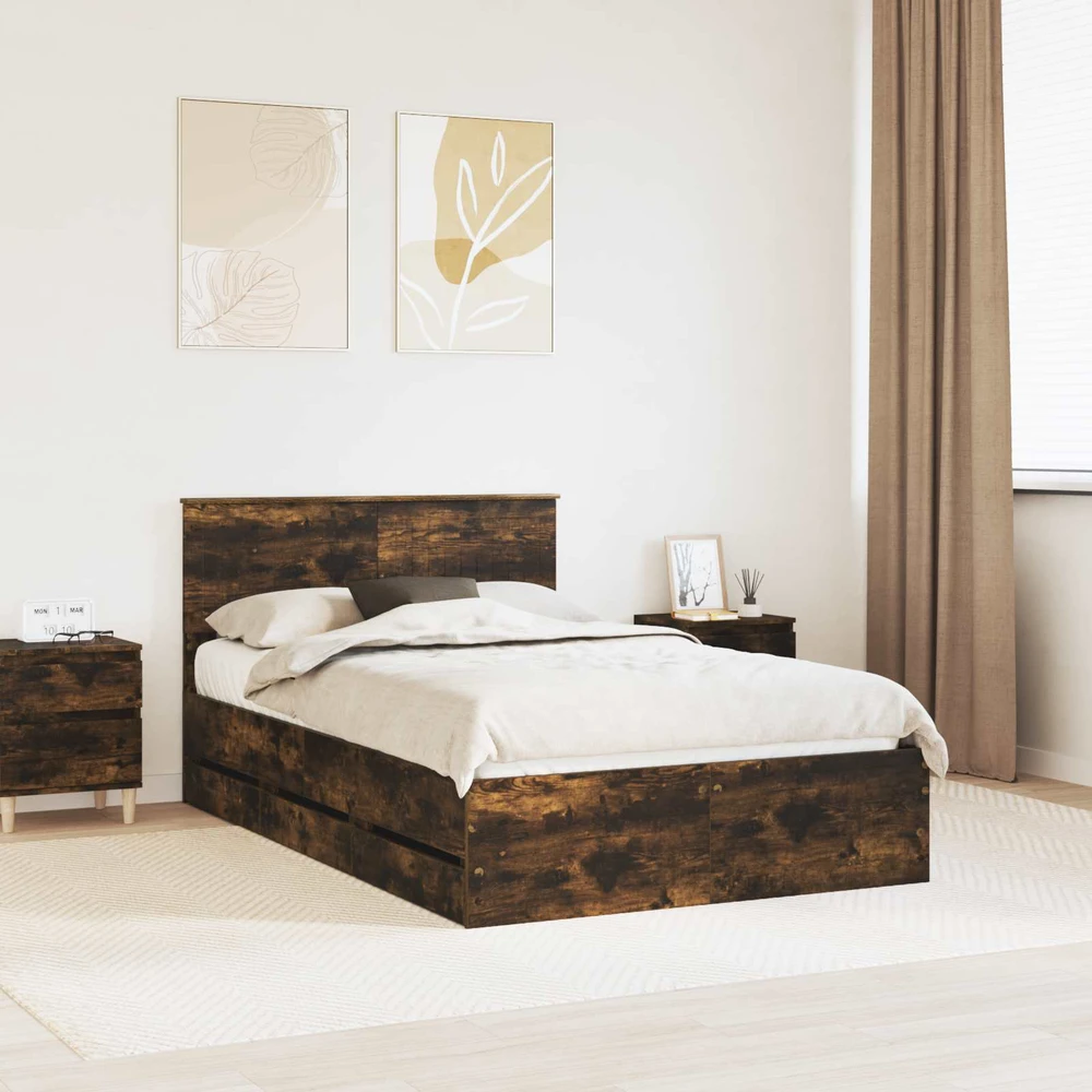 Lova Lovos rėmas Rūkyta ąžuolas 120 x 200 cm Inžinerinė mediena