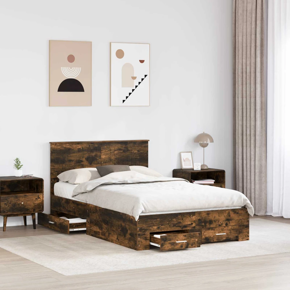 Lova Lovos rėmas Dūminio ąžuolo 120 x 200 cm Apdirbta mediena