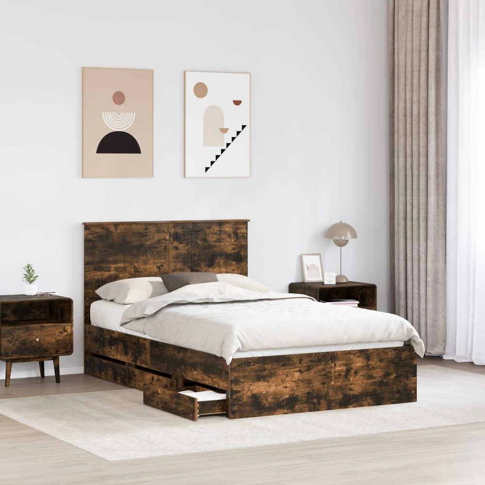 Lova Lovos rėmas Rūkyta ąžuolas 120 x 200 cm Inžinerinė mediena