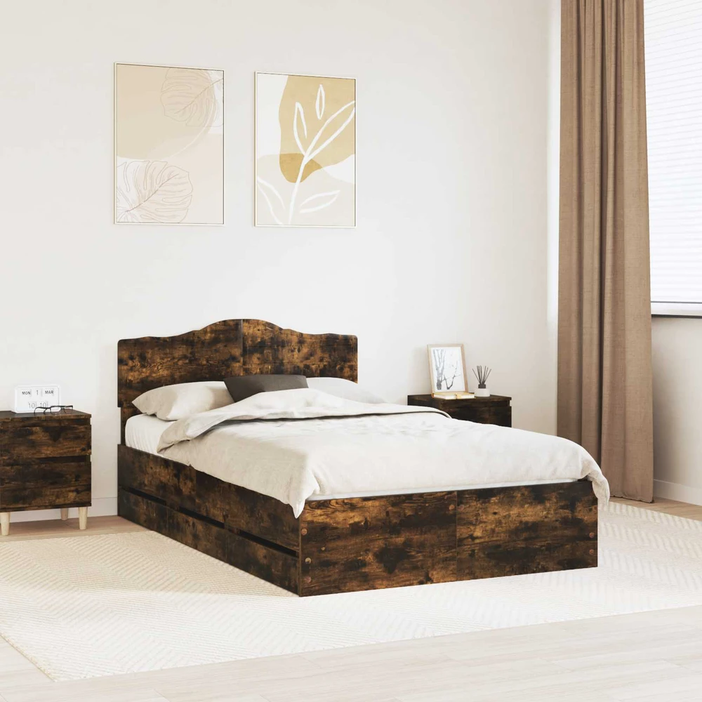 Lova Lovos rėmas Rūkyta ąžuolas 120 x 200 cm Inžinerinė mediena
