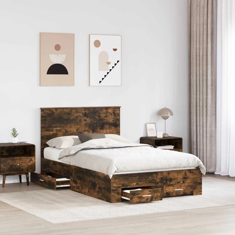 Lova Lovos rėmas Rūkyta ąžuolas 120 x 200 cm Apdirbta mediena