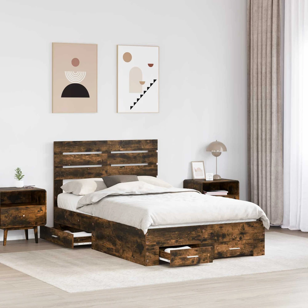 Lova Lovos rėmas Rūkyta ąžuolas 135 x 190 cm Apdirbta mediena