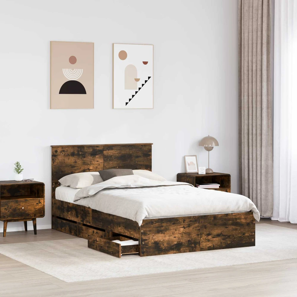Lova Lovos rėmas Rūkyta ąžuolas 135 x 190 cm Inžinerinė mediena