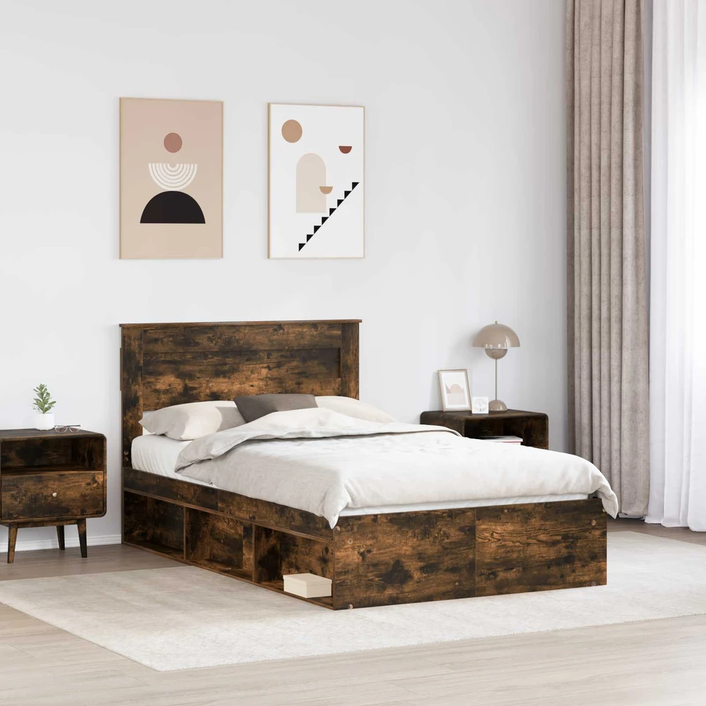 Lova Lovos rėmas Rūkyta ąžuolas 135 x 190 cm Kietos pušies mediena