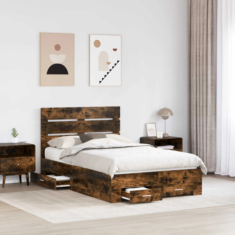Lova Lovos rėmas Rūkyta ąžuolas 135 x 190 cm Apdirbta mediena