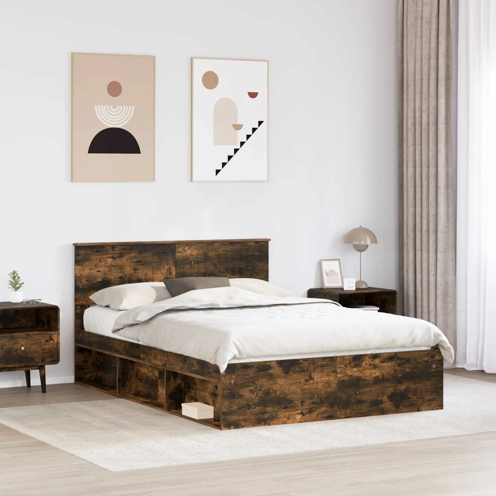 Lova Lovos rėmas Rūkyta ąžuolas 135 x 190 cm Kietos pušies mediena