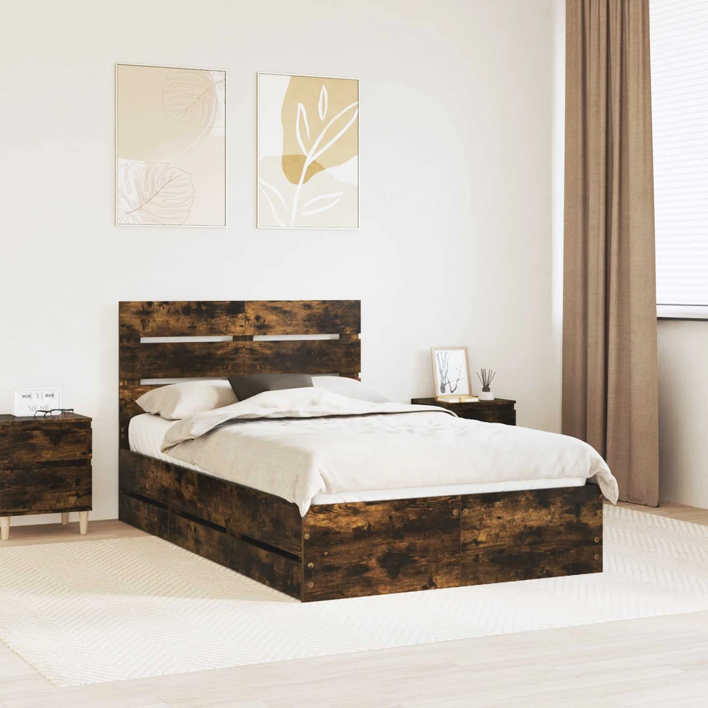 Lova Lovos rėmas Rūkyta ąžuolas 135 x 190 cm Inžinerinė mediena