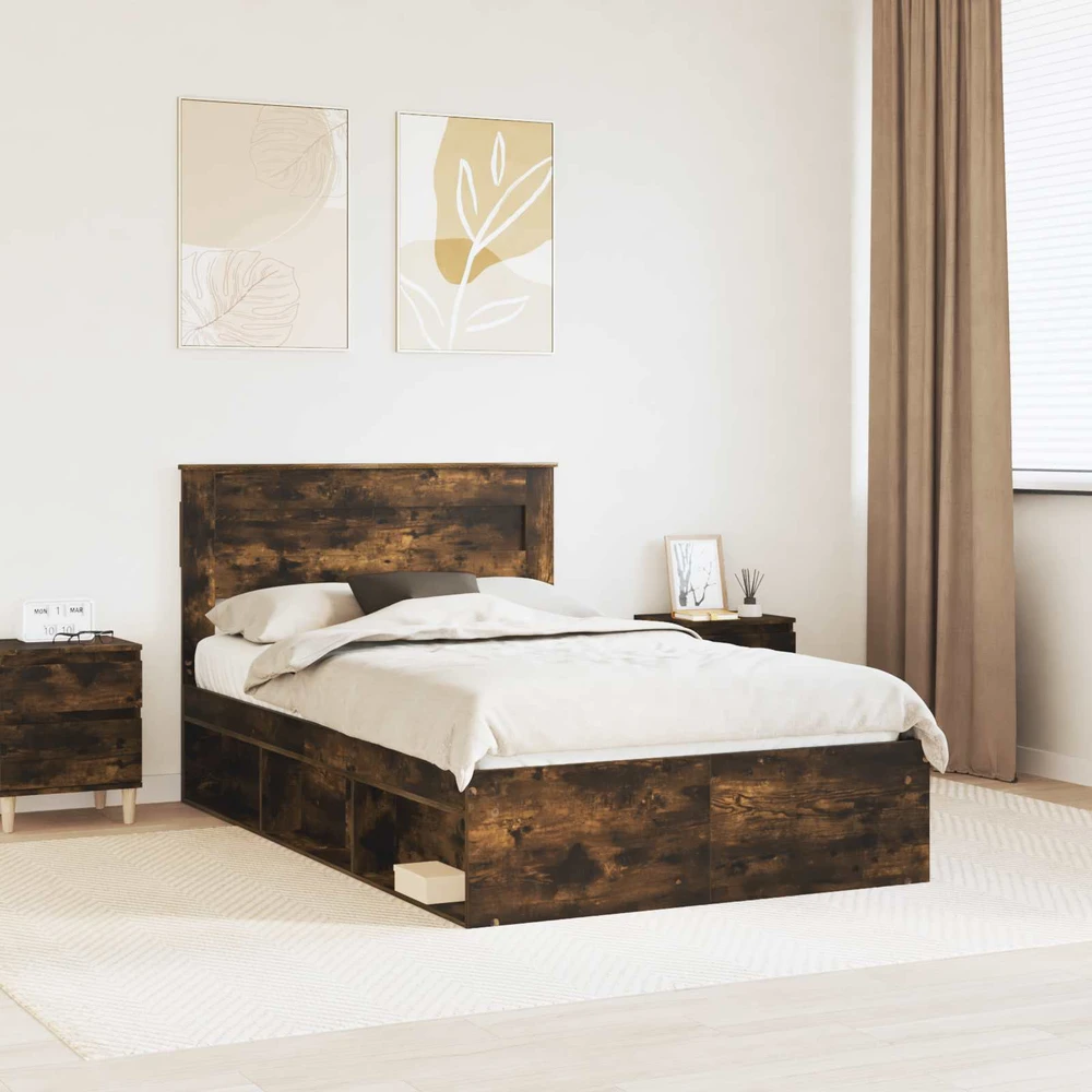 Lova Lovos rėmas Rūkyta ąžuolas 135 x 190 cm Kietos pušies mediena