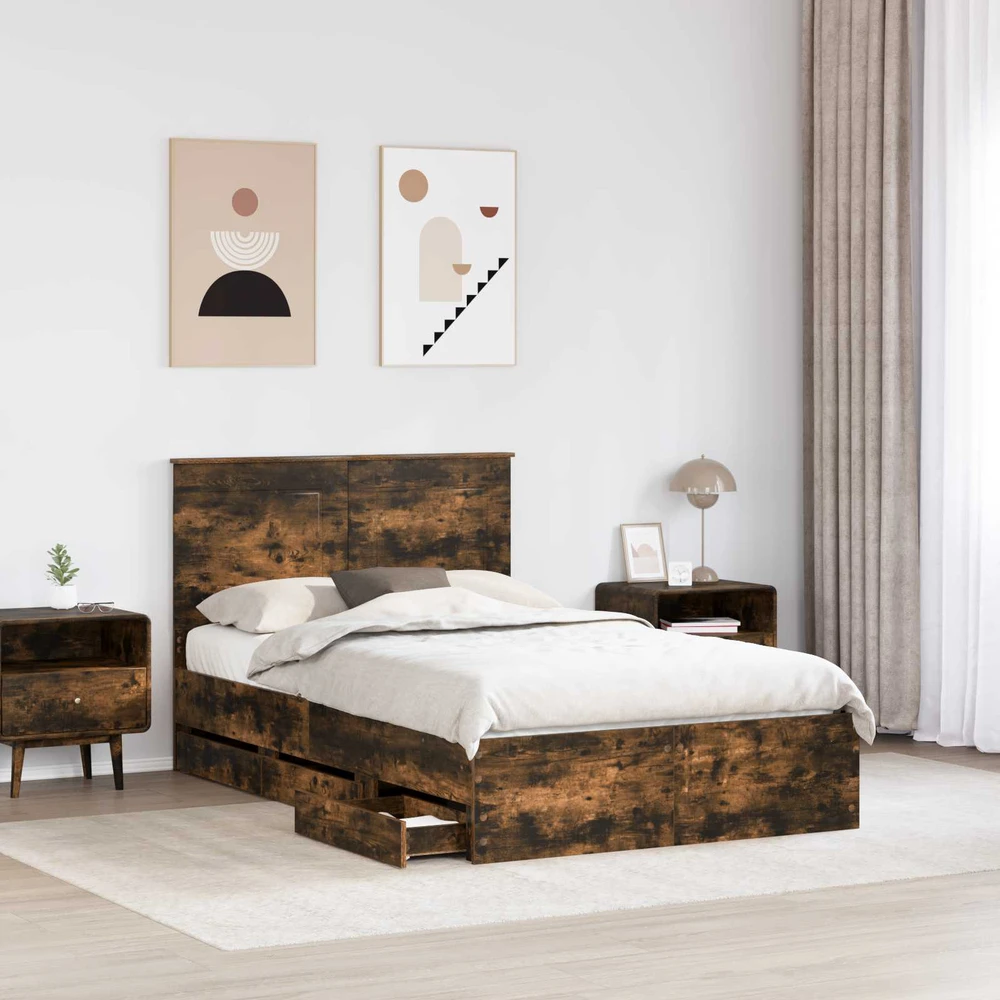 Lova Lovos rėmas Rūkyta ąžuolas 135 x 190 cm Inžinerinė mediena