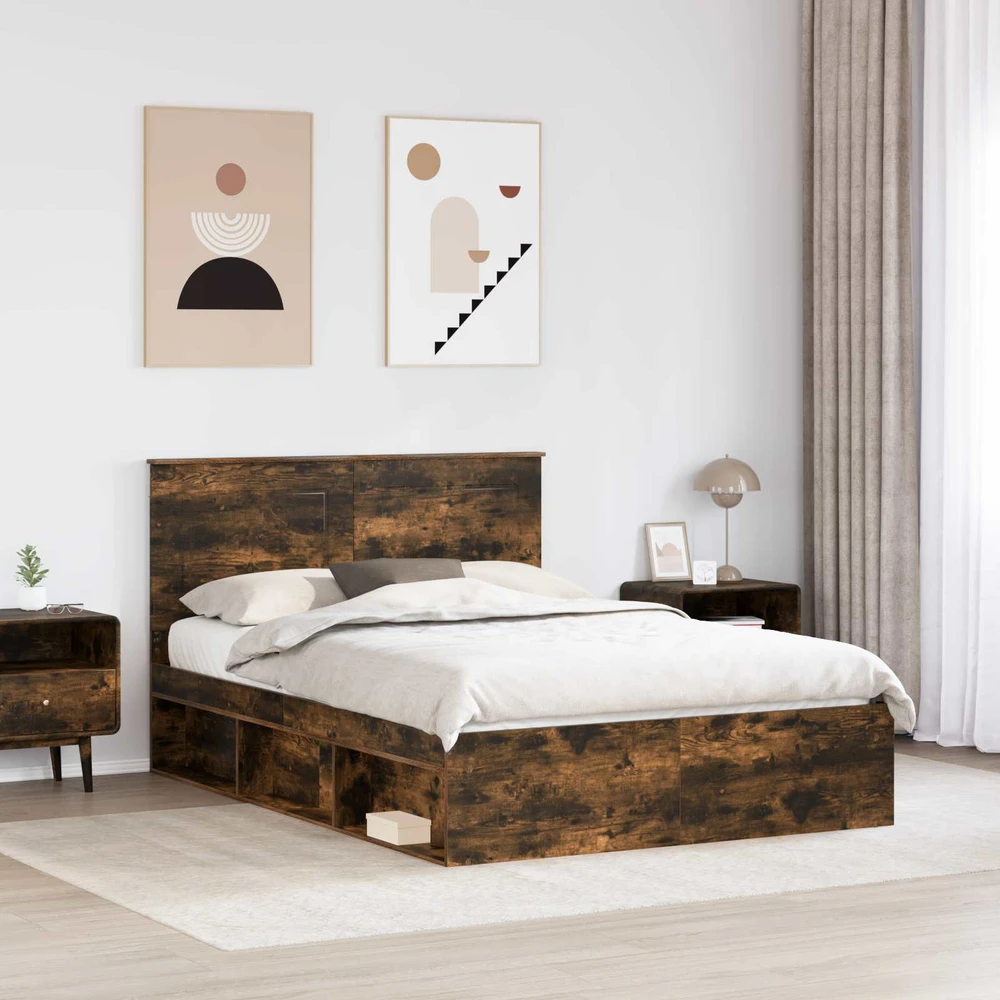 Lovos rėmas Rūkyta ąžuolas 140 x 190 cm Kietos pušies mediena