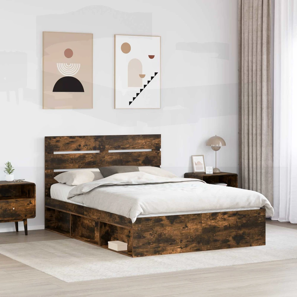 Lovos rėmas Rūkyta ąžuolas 140 x 190 cm Kietos pušies mediena