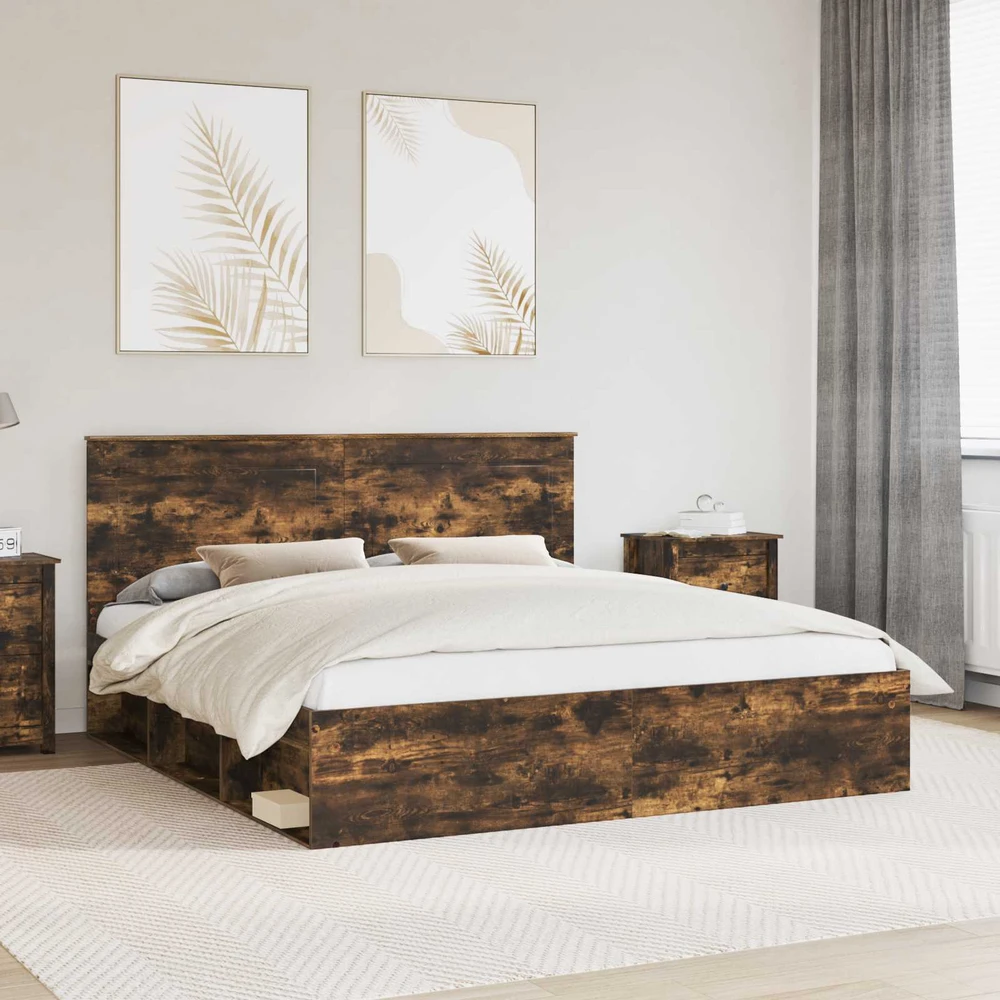 Lovos rėmas Rūkyta ąžuolas 180 x 200 cm Kietos pušies mediena